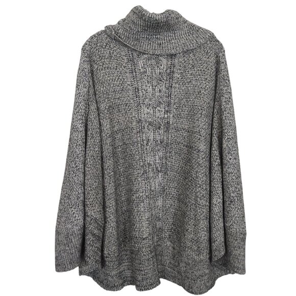 Brixton Ivy Gray Marled Knit Cowl Neck Poncho Sweater S/M Women’s Oversized - Picture 2 of 10